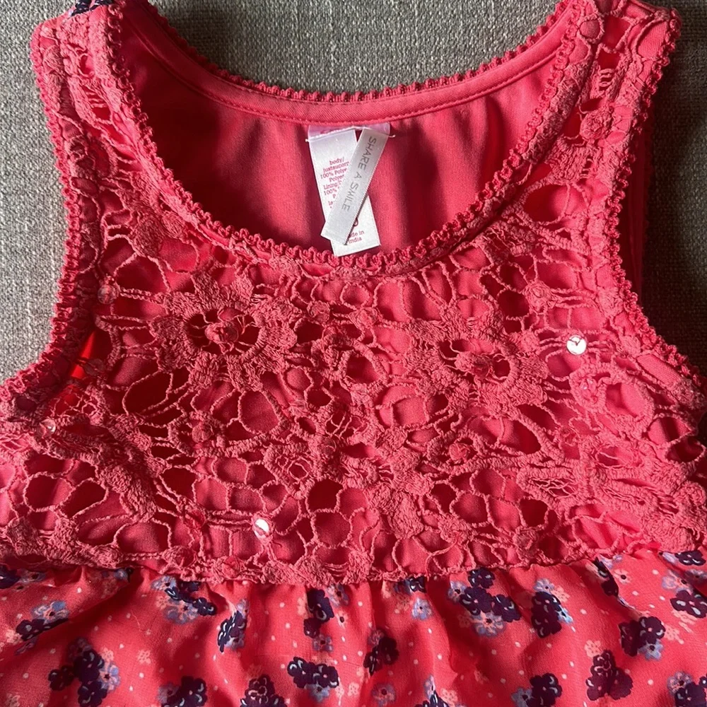 Justice Girls Coral Crochet Floral Tie Back Tank Top Size 10